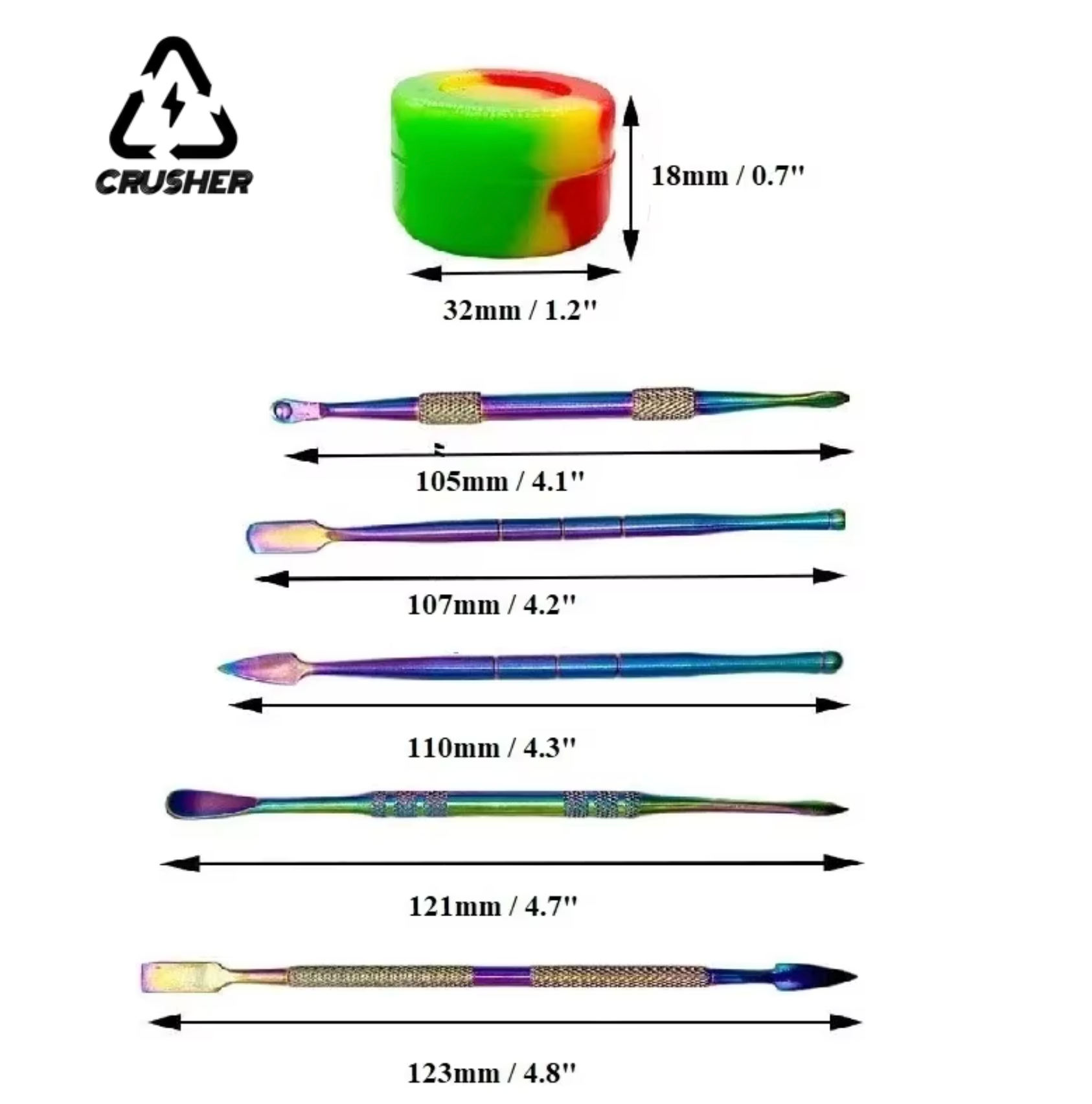 CRUSHER – KIT DE 5 DAB TOOLS + POT EN SILICONE