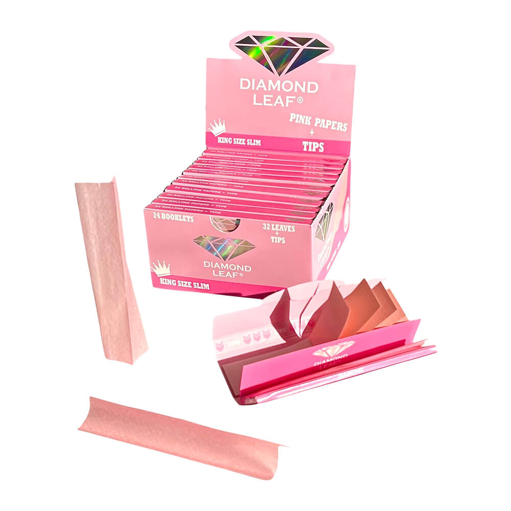 Diamond Leaf Feuilles à Rouler Rose King Size Slim + Tips