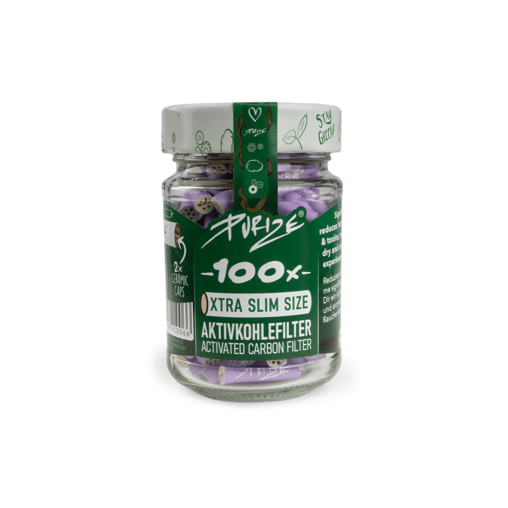 PURIZE Glass jar 100x XTRA Slim Size filters Purple 6mm