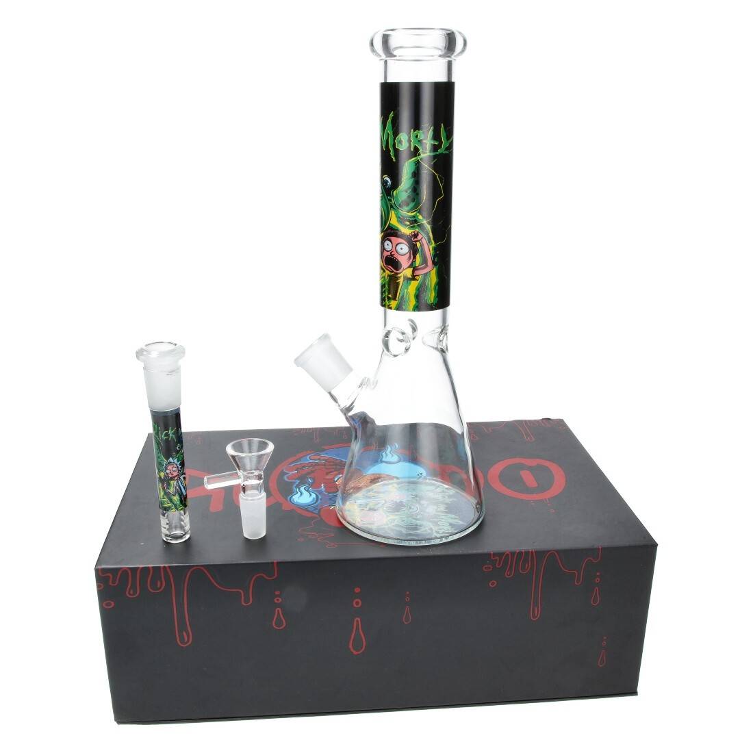 BANG EN VERRE RICK ET MORTY COFFRET CADEAU 25CM