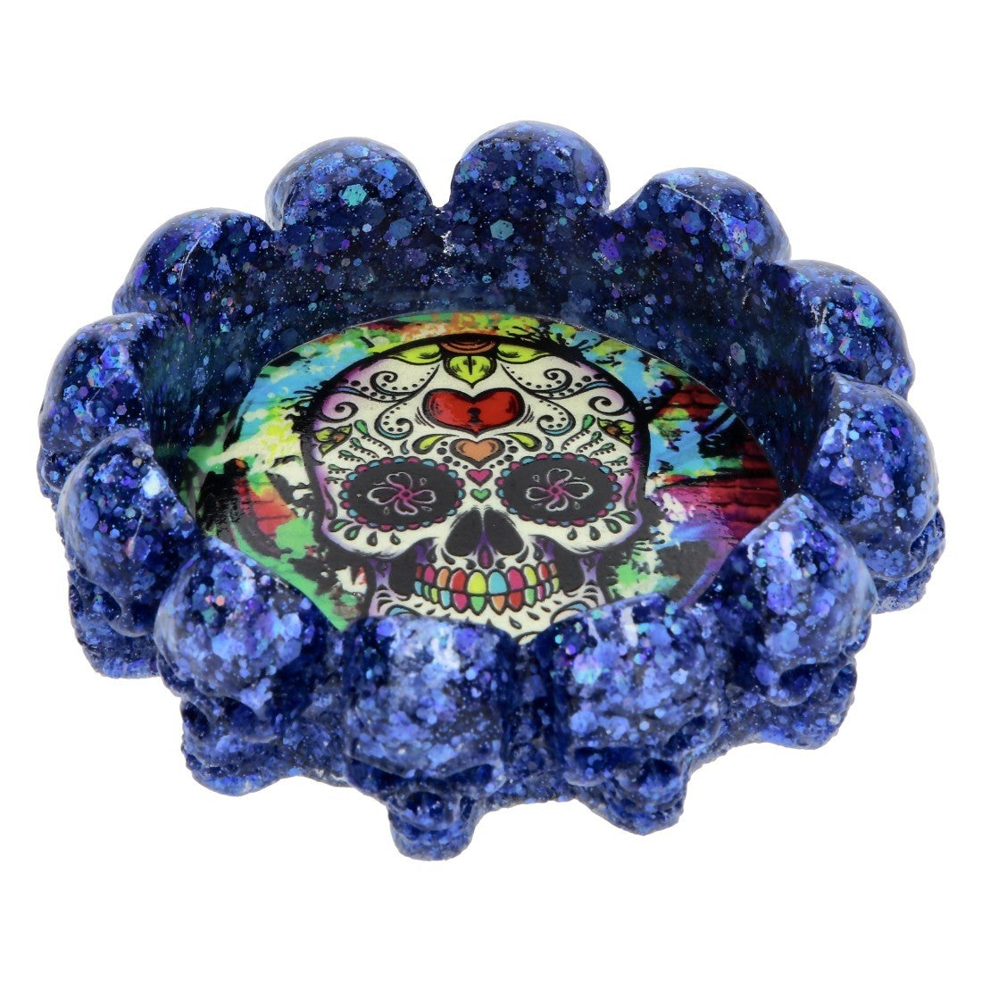 CENDRIER ATOMIC POLYRESINE FLOWER SKULLS