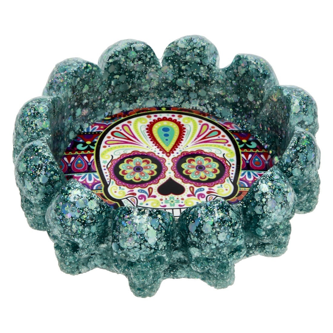 CENDRIER ATOMIC POLYRESINE FLOWER SKULLS