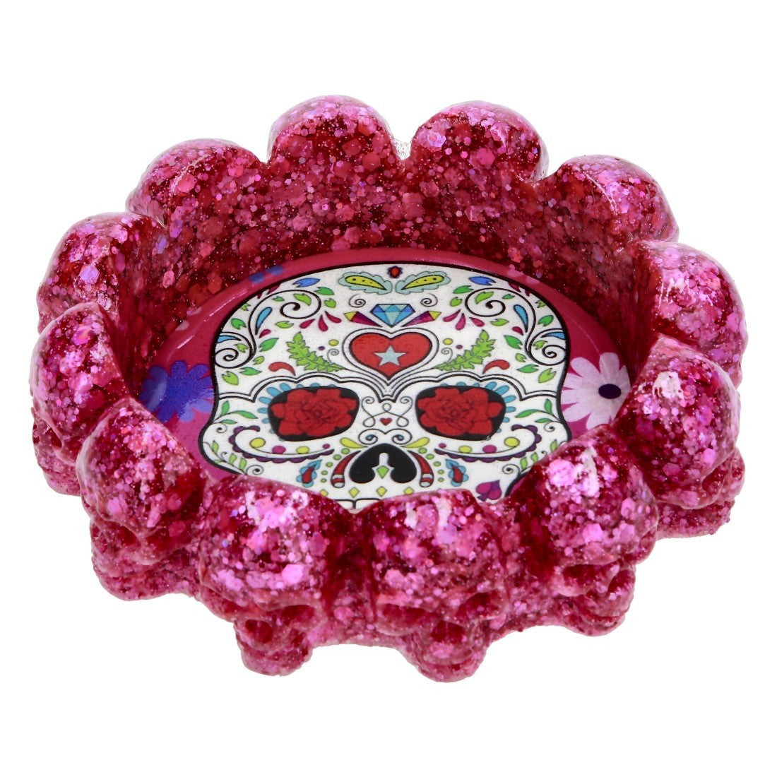 CENDRIER ATOMIC POLYRESINE FLOWER SKULLS