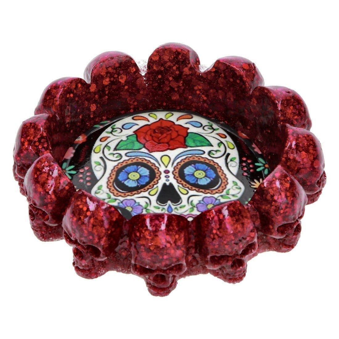 CENDRIER ATOMIC POLYRESINE FLOWER SKULLS