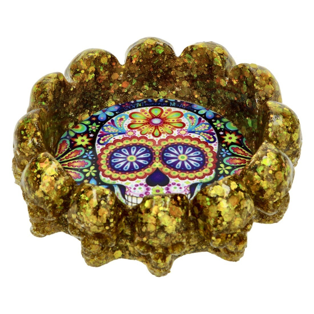 CENDRIER ATOMIC POLYRESINE FLOWER SKULLS