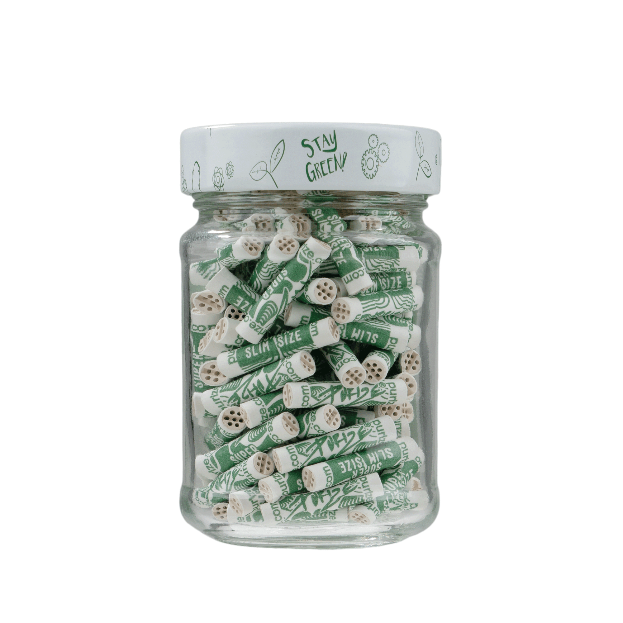 PURIZE Glass jar 100x XTRA Slim Size filters White 6mm