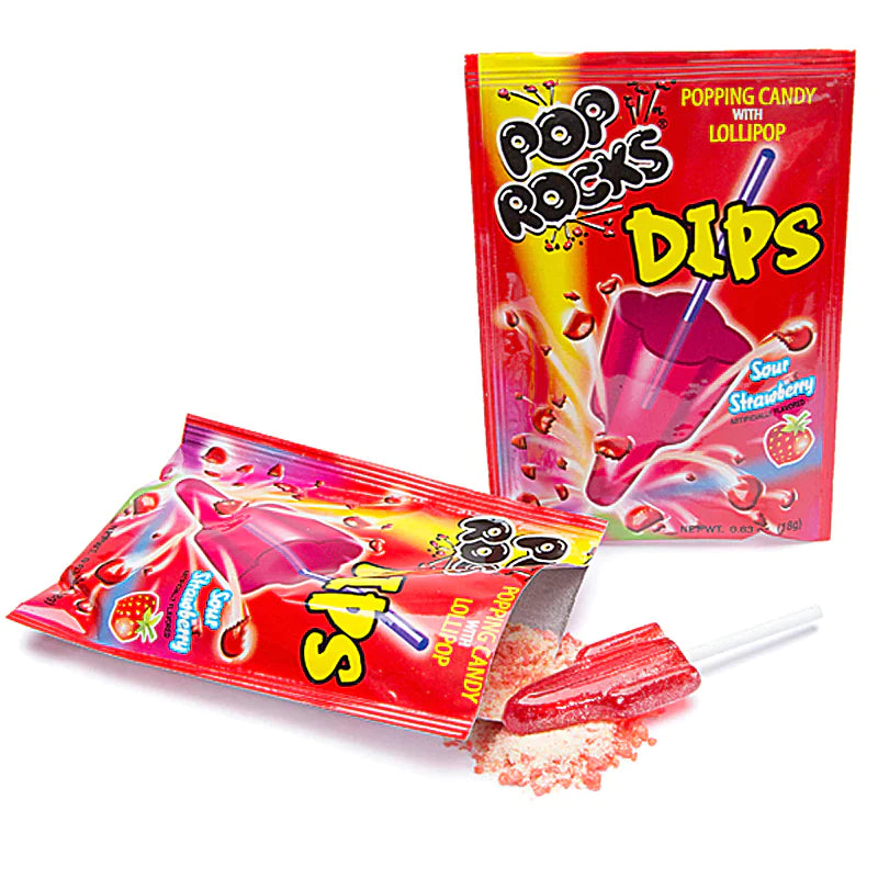 Pop Rocks Dips Popping Candy With Lollipop Cola and Strawberry 18g